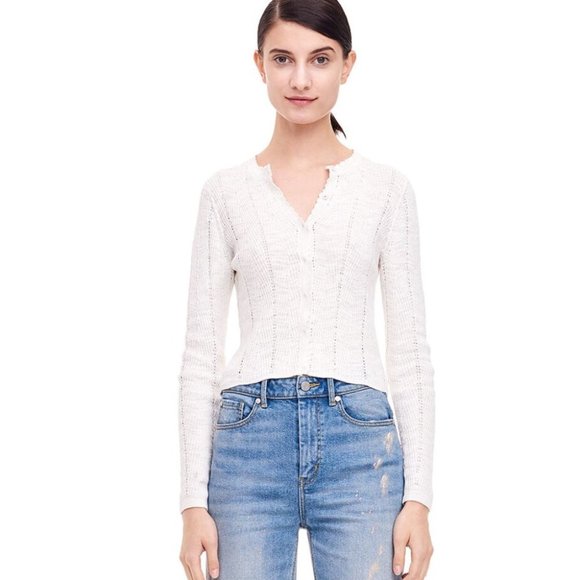 Rebecca Taylor Sweaters - NWOT Rebecca Taylor Chevron Cardigan Large Cream Cotton Blend Sweater